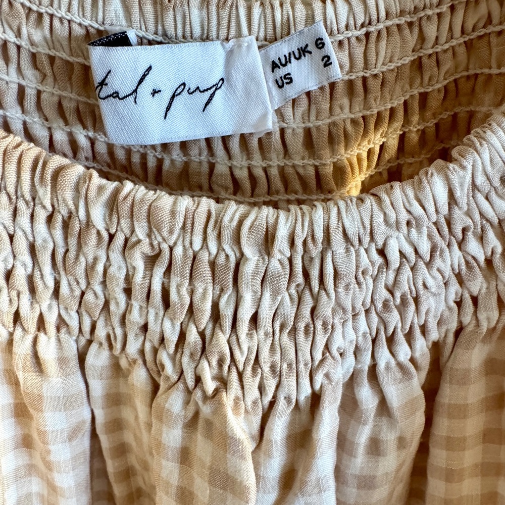 Petal & Pup Beige And White Gingham Off the Shoulder Ruffle Midi Dress Size 2 - Picture 5 of 8